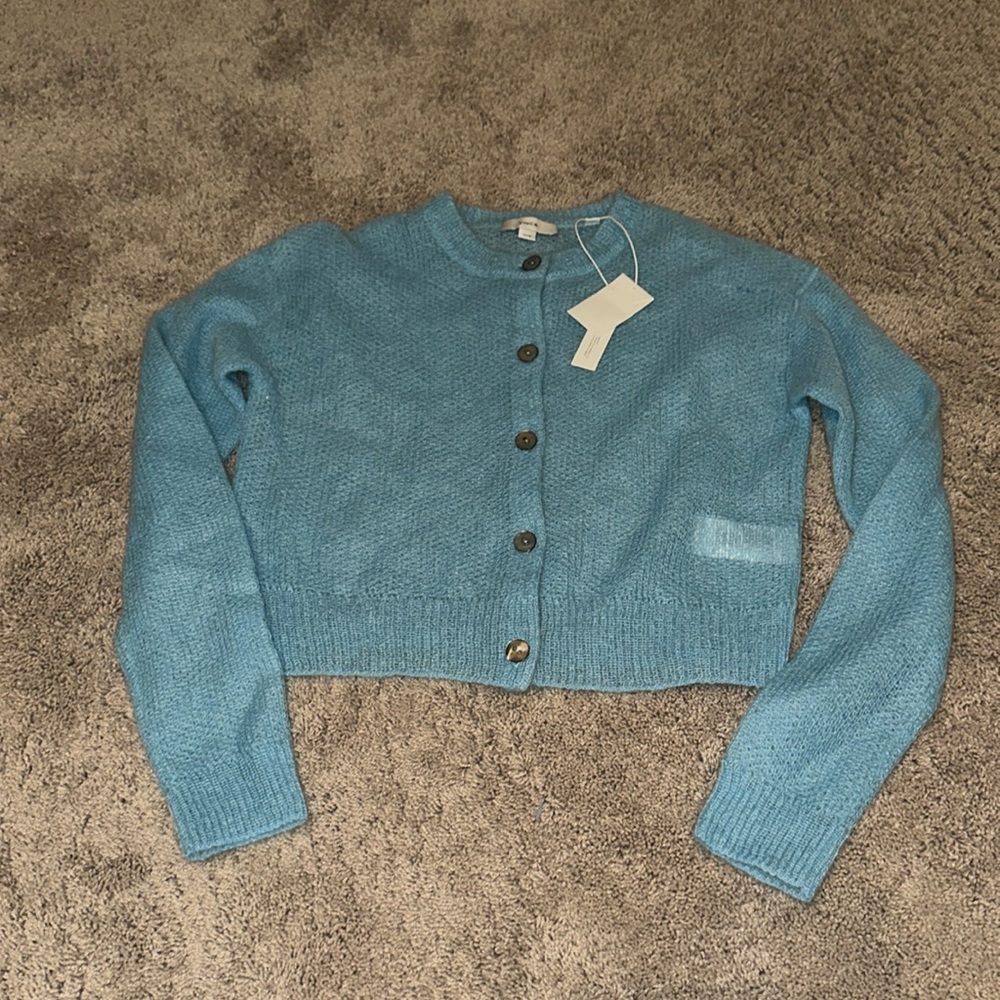 Vince Sky Blue Cropped Button-Front Cardigan